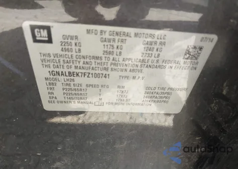 2015 Chevrolet Equinox 1Lt from USA, damaged, VIN 1GNALBEK7FZ100741